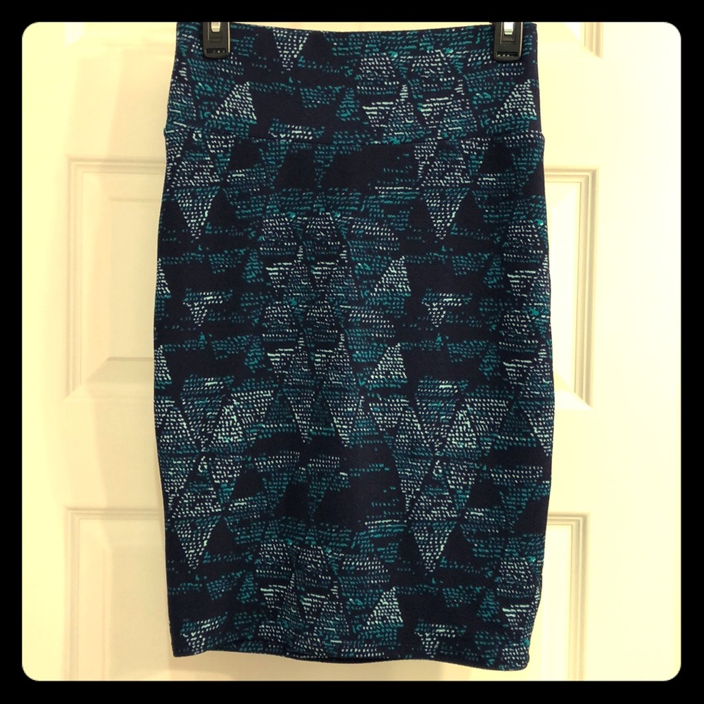 LuLaRoe Cassie Skirt Navy & Teal Pattern